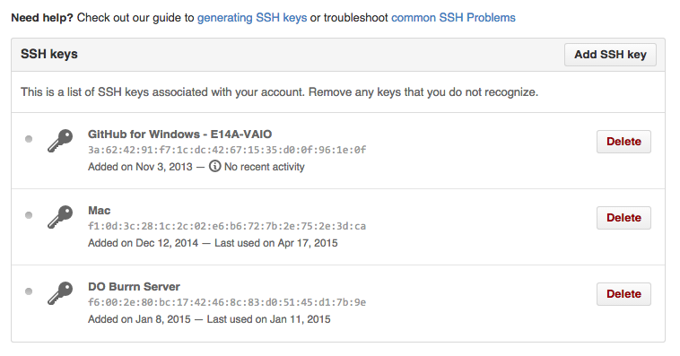 SSH keys on a GitHub profile
