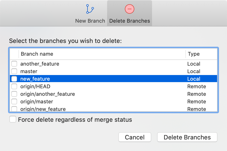 Branching in Sourcetree: add and delete branches