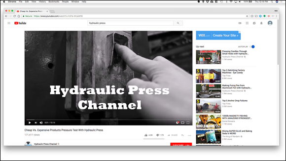 Screenshot of a YouTube video of a company based in Finland, which runs the Hydraulic Press channel with more than 284 million video views.
