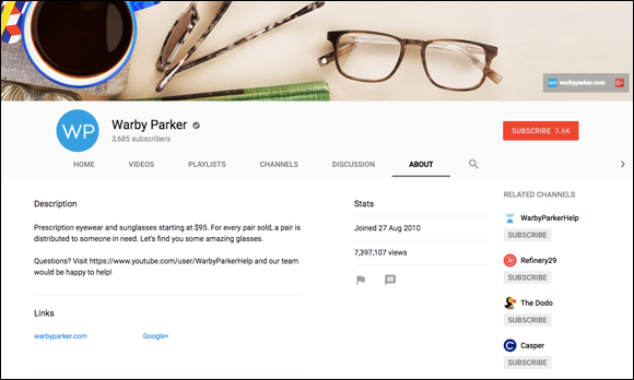 Screenshot of a famous company’s primary YouTube channel page, which has a help link channel featuring videos to tackle key customer service questions.
