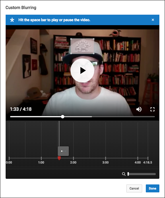 Screenshot of a custom blurring page depicting how to draw shapes to blur specific areas of a video, when there is no permission to display something.