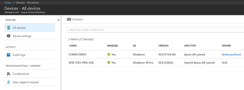 The figure shows a screenshot illustrating how to see Hybrid Azure AD joined machines.
