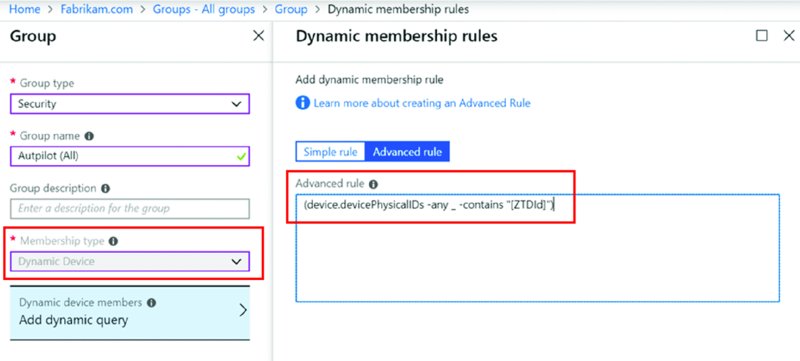 The figure shows a screenshot illustrating how to create a dynamic group for all Autopilot devices.