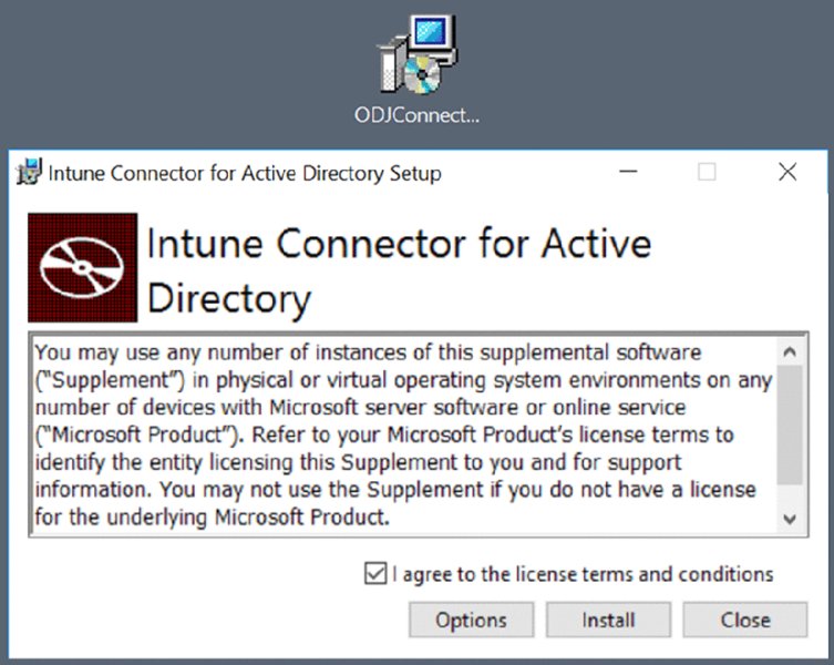 The figure shows a screenshot illustrating how to install the Intune Connector for Active Directory.