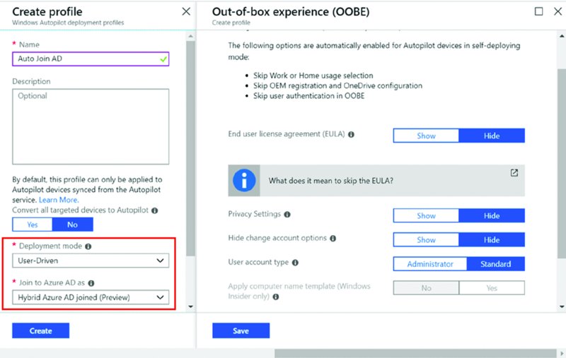The figure shows a screenshot illustrating how to select User-Driven and “Hybrid Azure AD joined” to enroll in both MDM and on-Prem Active Directory at the same time.
