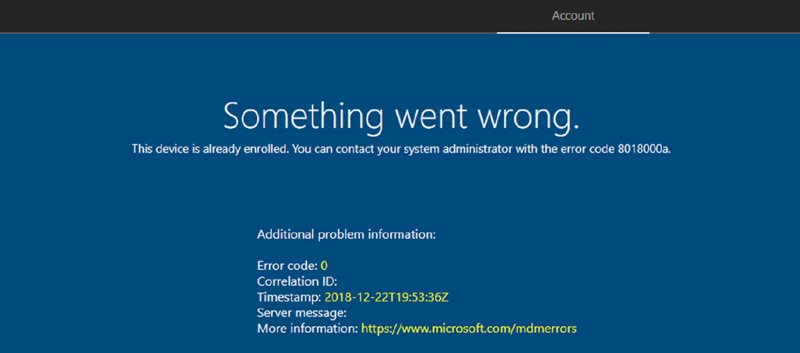 The figure shows a screenshot illustrating the error message when the computer is already MDM enrolled.
