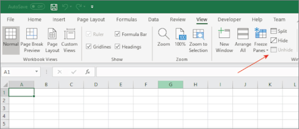 Screenshot of an Excel worksheet indicating that the Personal Macro Workbook is not hidden. 