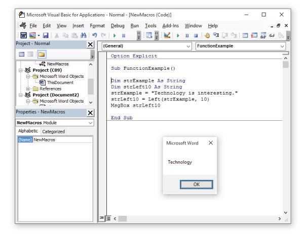 Screenshot of the Microsoft Visual Basic for Applications page for using the Left function to take the left part of a string—in this case, the first 10 characters of the string.