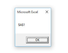 Screenshot of the Microsoft Excel dialog box returning a currently active cell via the ActiveCell object.