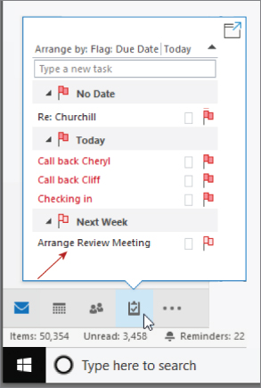 Screenshot for adding a new task programmatically in the ToDo list of the MyTasks section of Outlook Tasks.