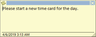 Screenshot of a new NoteItem object that automatically appears when the user first starts Outlook with the date and time displayed at the bottom.