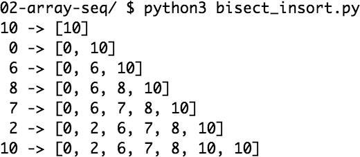 Output of `bisect_insort.py`.