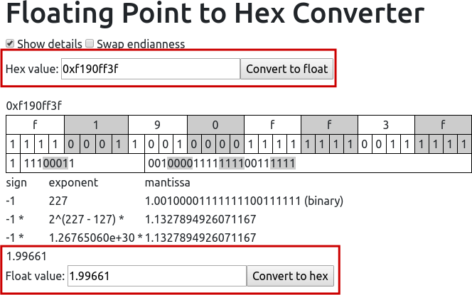 Converting the float value to hex