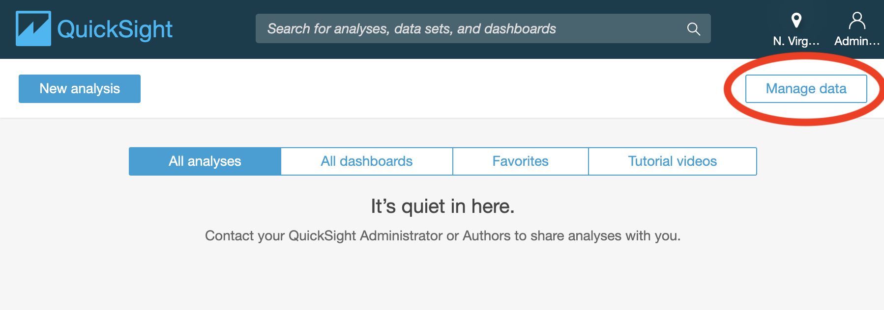 Amazon QuickSight   Manage data.