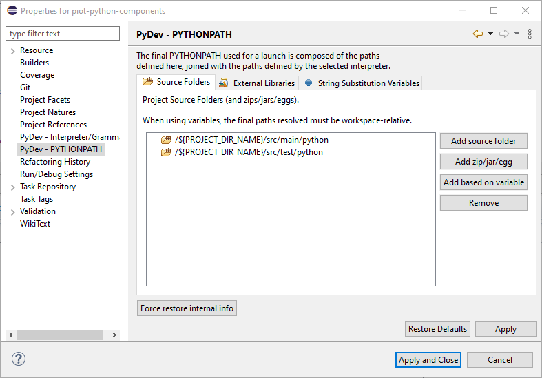   Updating the PYTHONPATH environment variable within PyDev and Eclipse
