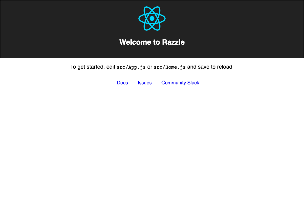 The Razzle front page at http://localhost:3000