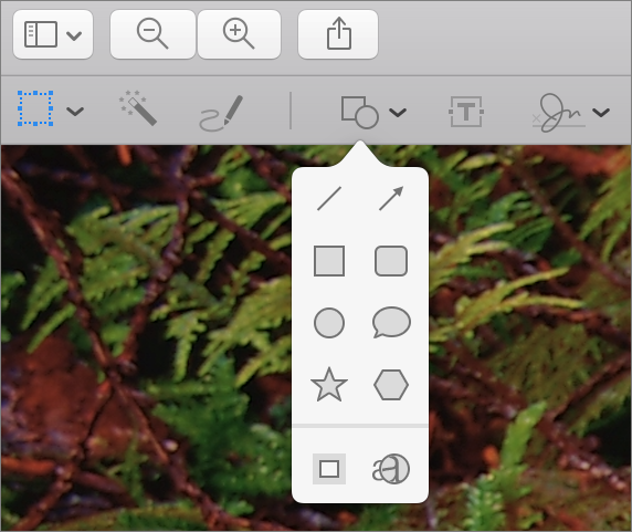 Figure 47: The Markup toolbar offers easy access to all the shape tools via a popover.