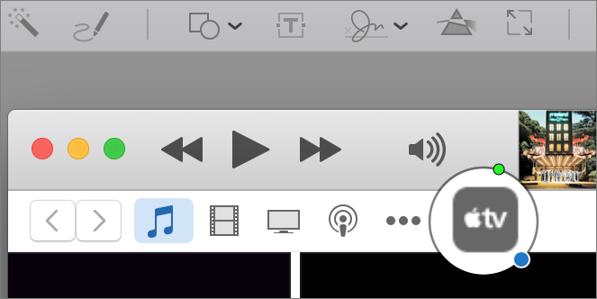 Figure 55: Loupe is handy for magnifying and calling out small screen elements, as we are doing here to a screenshot of a toolbar containing an Apple TV icon.