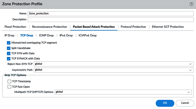Figure 10.28 – TCP drop packet-based attack protection
