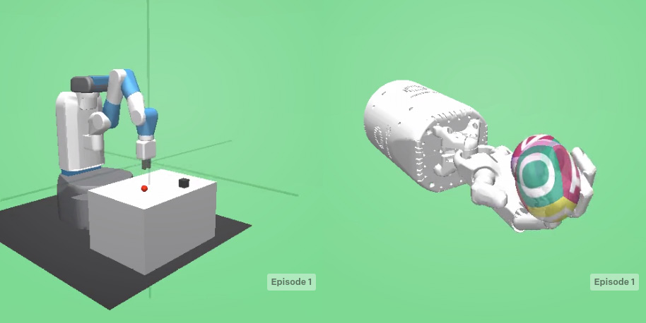 Figure 4.8: Two robotics environments – FetchPickAndPlace (left) 
and HandManipulateEgg (Right)
