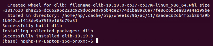 Figure 6.21: Output after Dlib installation is complete
