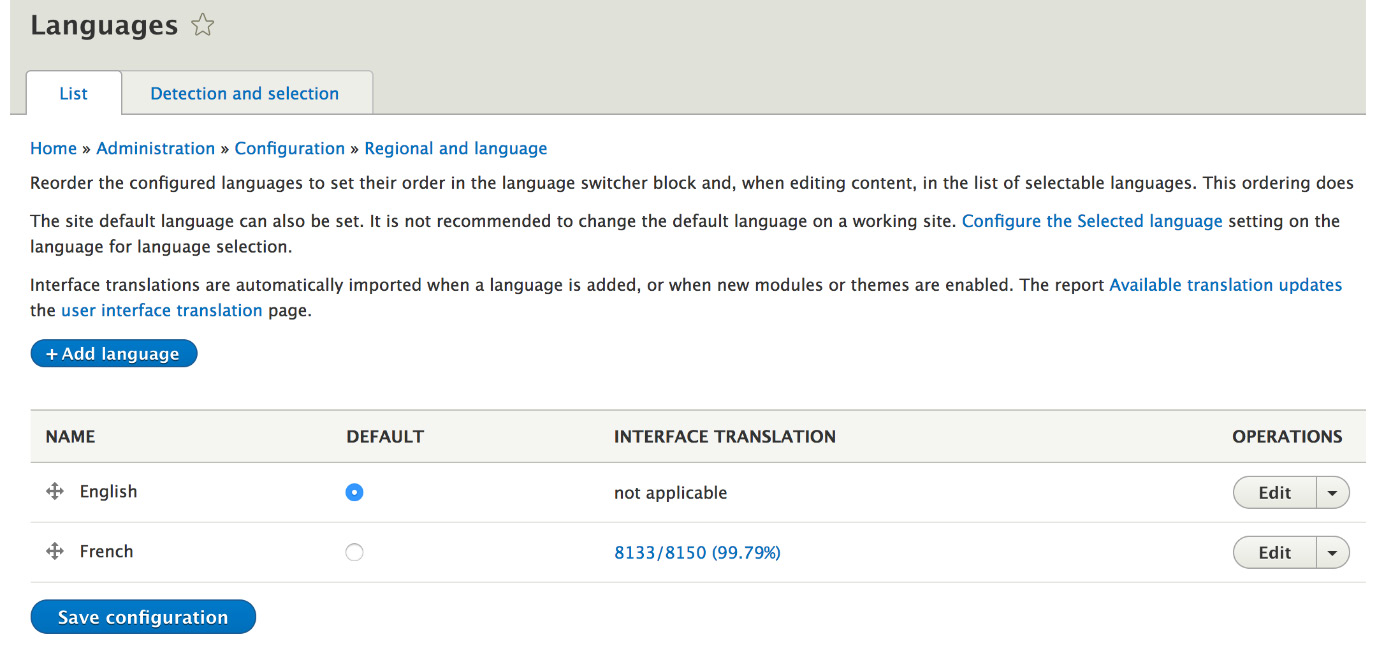 Figure 13.1: Language configuration page
