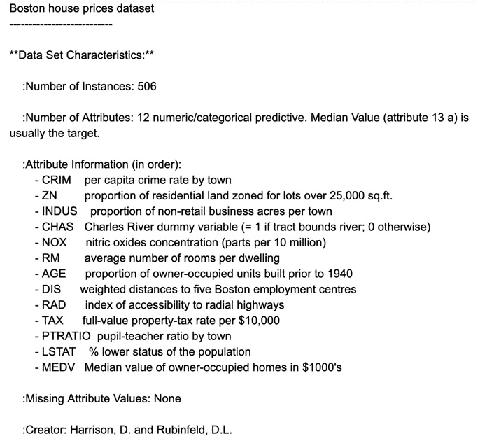 Figure 2.26: Boston housing dataset description
