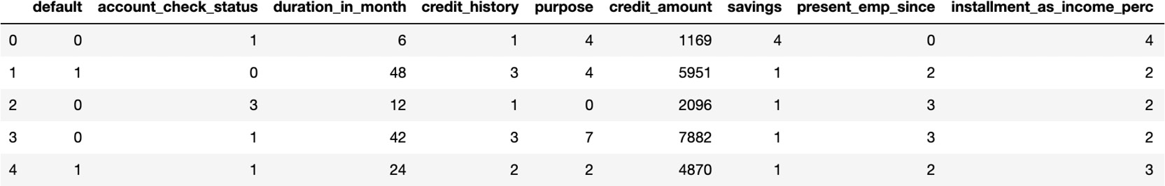 Figure 3.6: First five rows of the encoded DataFrame
