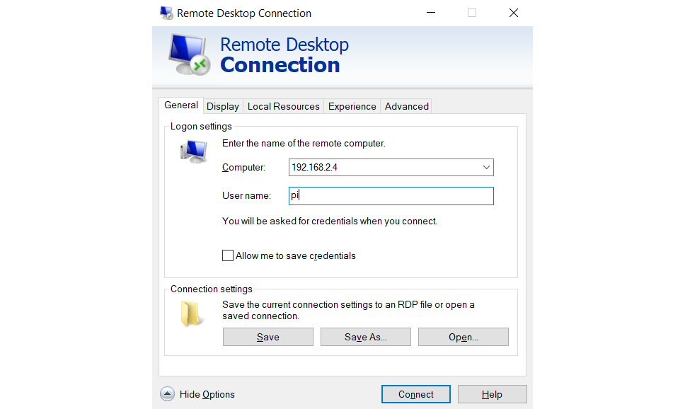 Figure 2.6 – Remote Desktop Connection
