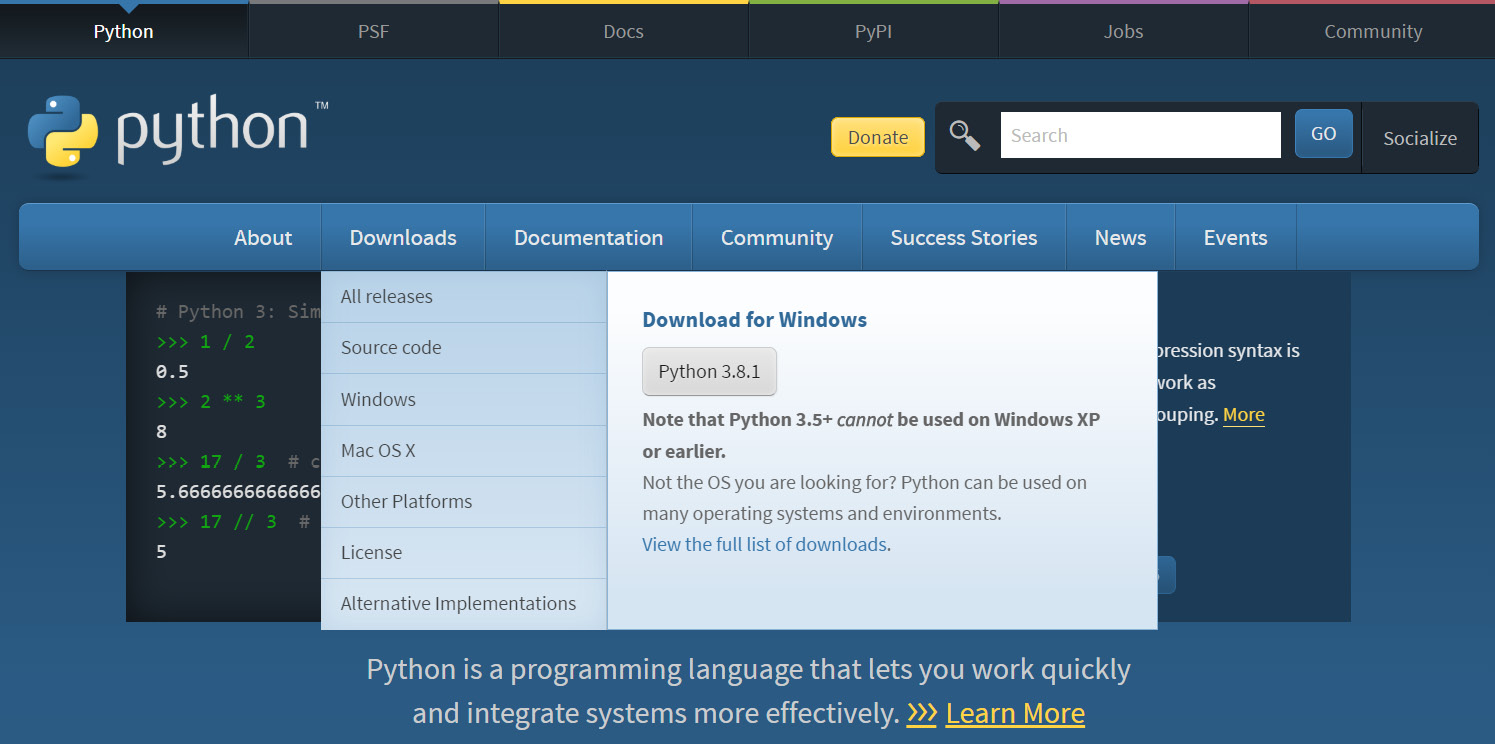 Figure 13.12 – The Python Foundation home page
