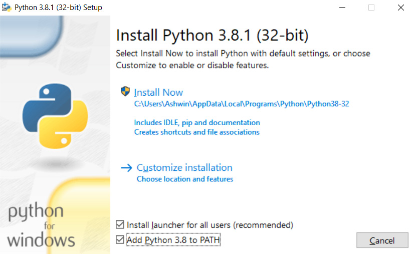 Figure 13.13 – The Python 3 installation options
