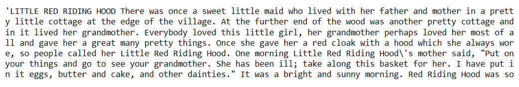 Figure 7.12: Text from the Watty Piper variation of Little Red Riding Hood
