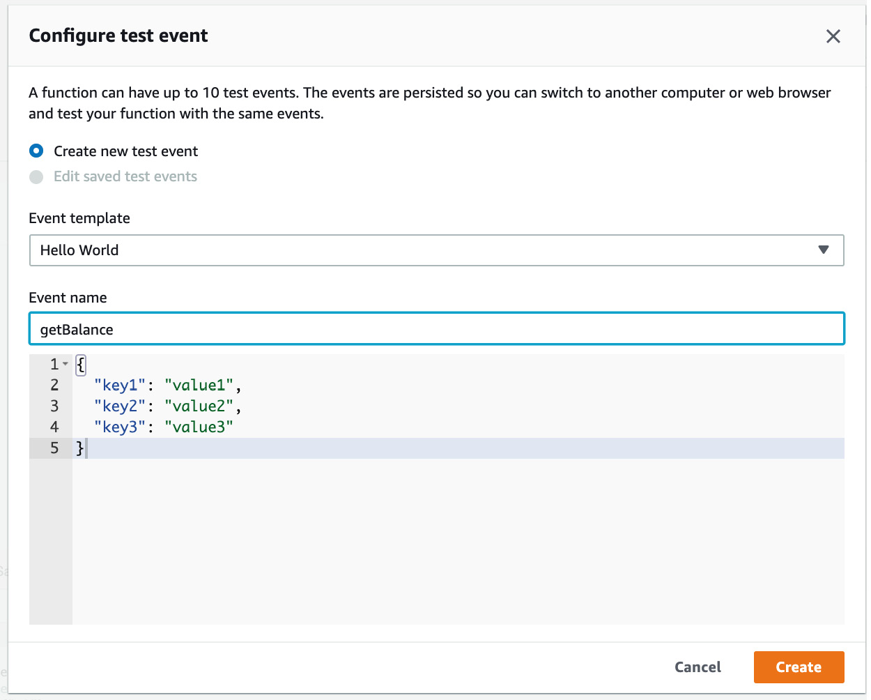 Figure 5.56: Configure Test Event with name getBalance
