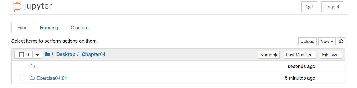 Figure 4.10: The Chapter04 directory in the Jupyter Notebook
