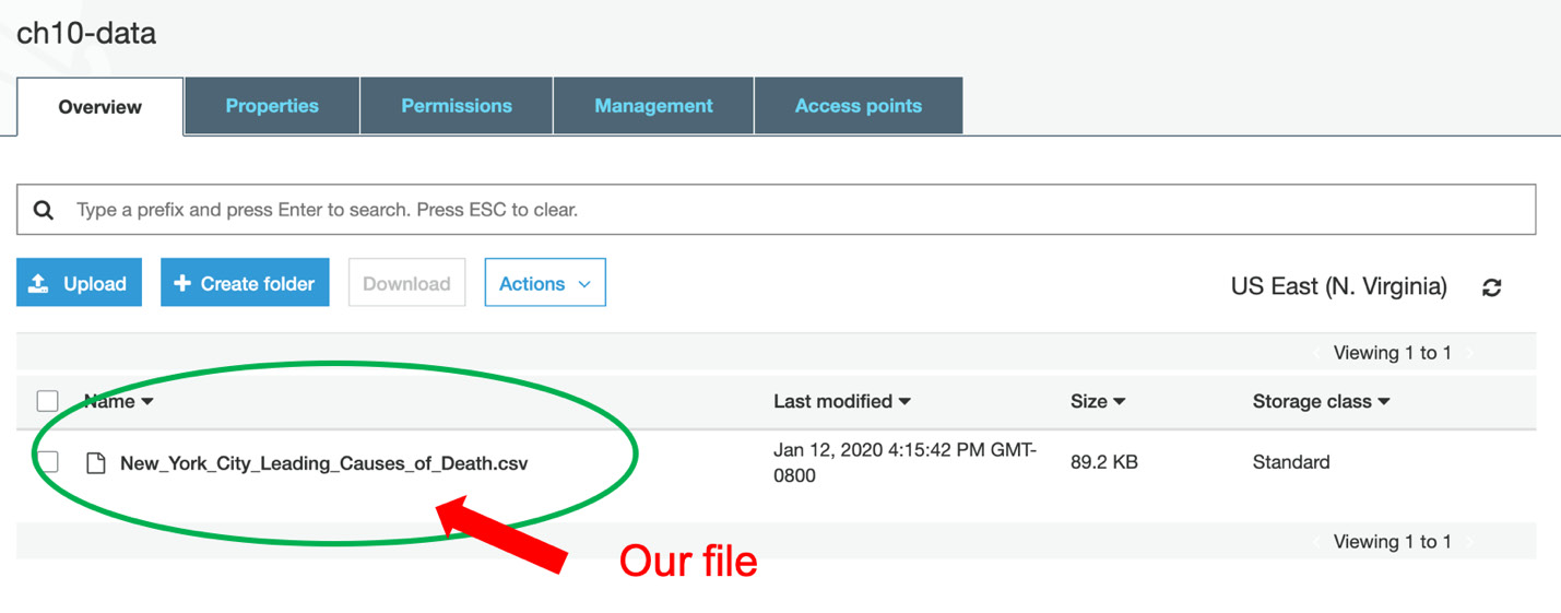 Figure 10.7: List of files in the ch10-data bucket
