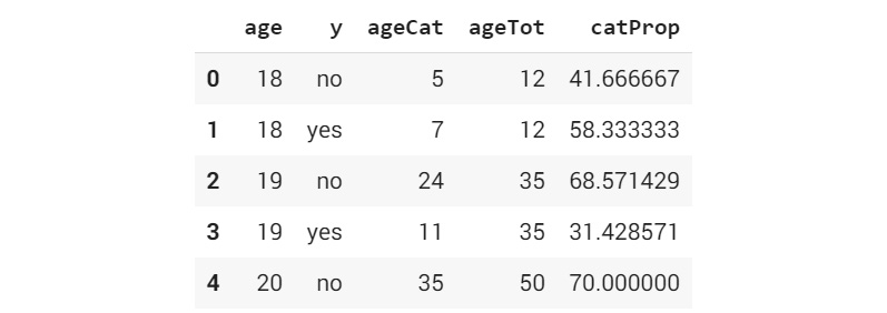 Figure 3.11: Merged DataFrames with proportion of customers by age group
