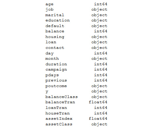 Figure 3.28: Output showing the different data types in the dataset
