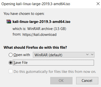 Figure 2.2 – Saving the Kali Linux ISO download file
