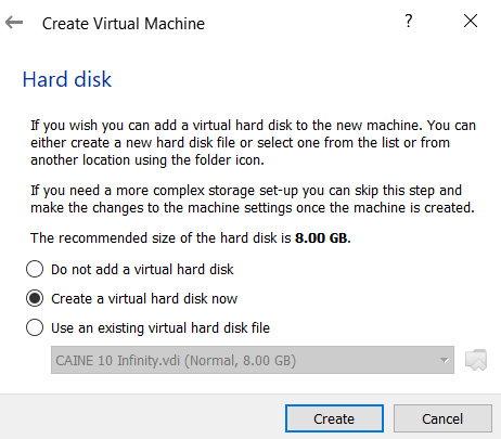Figure 2.6 – Virtual hard disk creation

