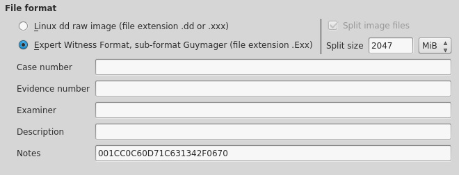 Figure 5.39 – Guymager image acquisition fields
