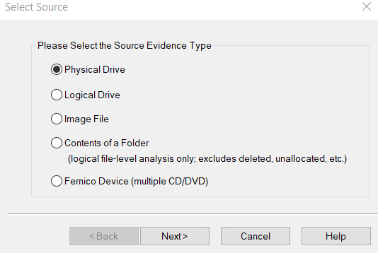 Figure 5.50 – Source evidence selection screen
