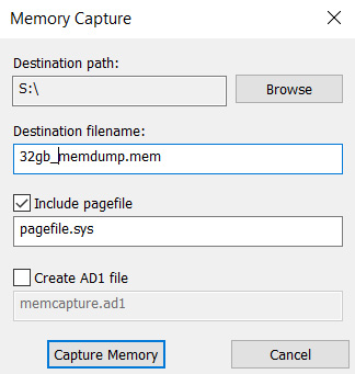 Figure 5.57 – Memory capture details screen
