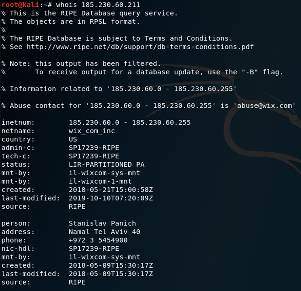 Figure 8.7 – The whois command 
