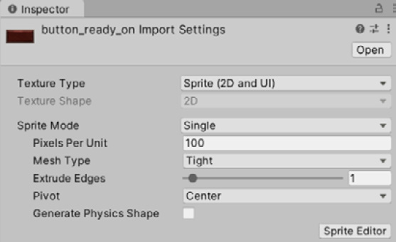 Figure 11.17 – The Sprite Editor button in the Inspector window
