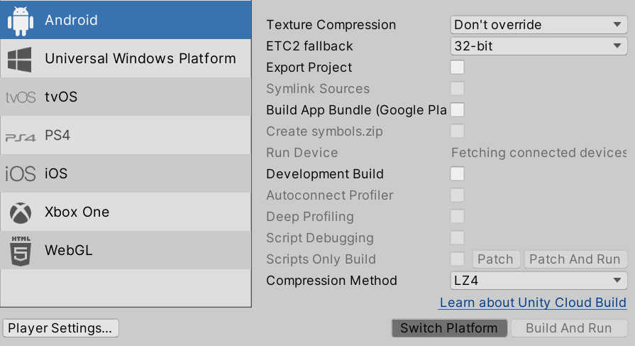 Figure 22.22 – Switching to Android builds
