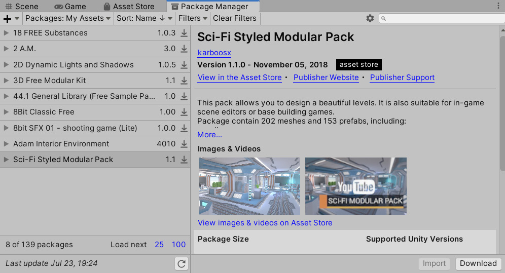 Figure 5.11 – Package Manager showing assets
