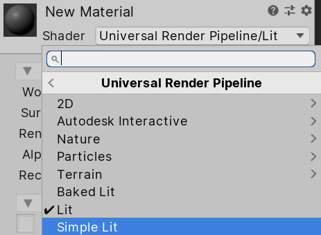Figure 6.10 – Simple Lit Shader selection
