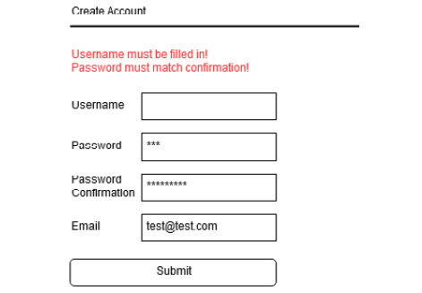 Figure 2.4: Error messages while validating the username and password fields
