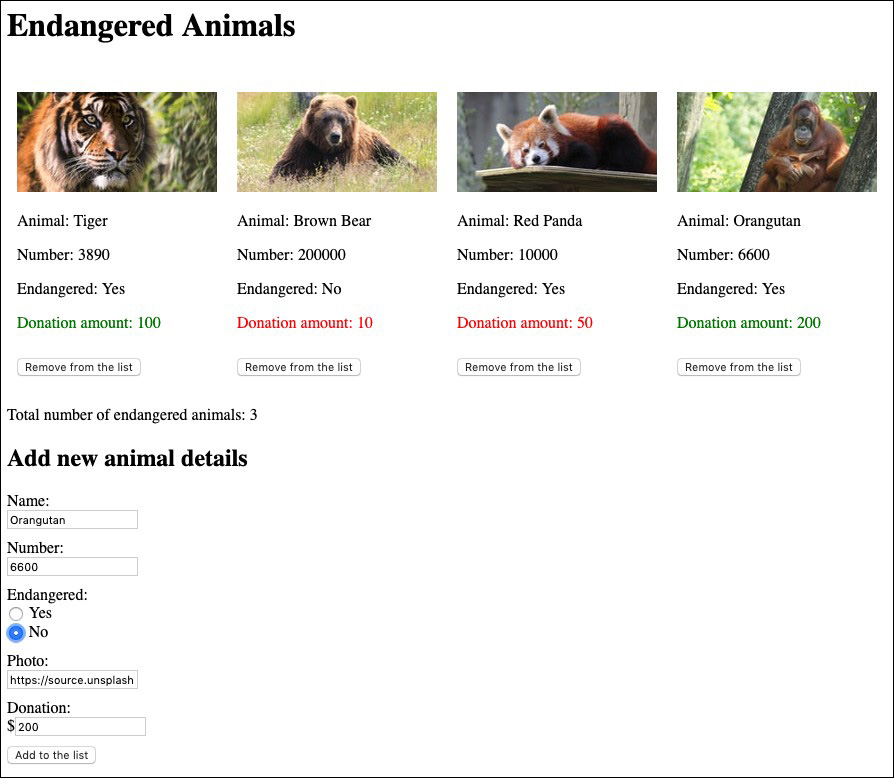 Figure 7.22: The output of the total number of endangered animals
