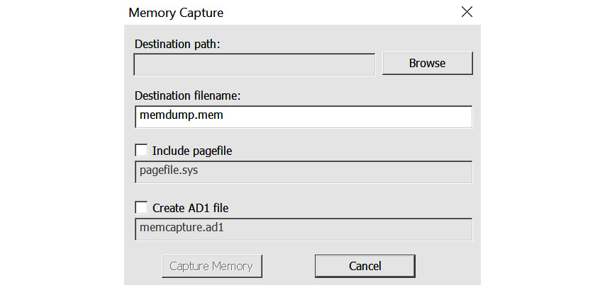 FTK Imager memory capture
